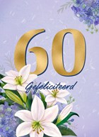 Verjaardagskaart klassiek 60 jaar vrouw gouden letters en bloemen